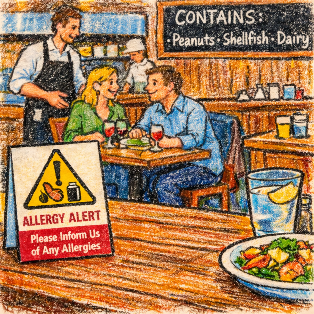 restaurant allergen warning sign food allergy risk contaminated food claim northern ireland